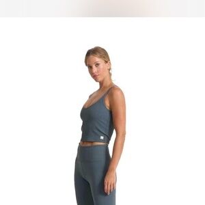 Vuori blue ribbed cropped skinny strap tank top